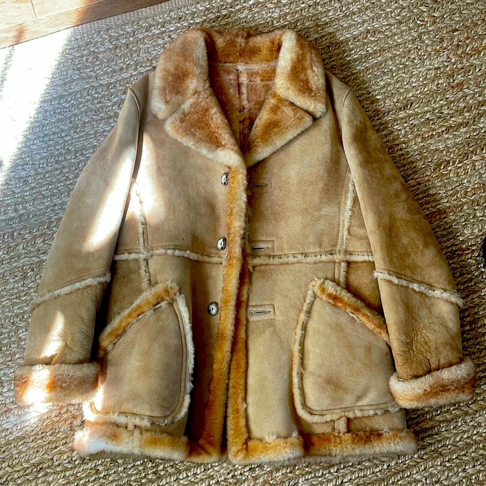 1970’s Shearling leather Marlboro man vintage coat genuine leather suede